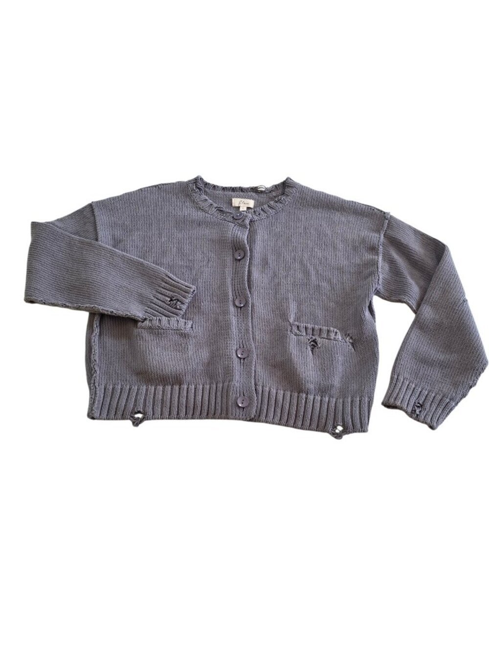 Elan Knit Cardigan Women L Gray LS Buttons Cotton Distressed Hobo Coastal Hippie